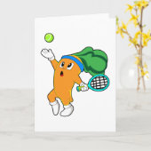 ニンジンがテニスでテニスラケットを持ってる カード (黄色い花)