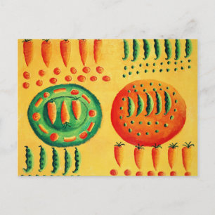 ニンジンとエンドウ豆の絵画 ポストカード