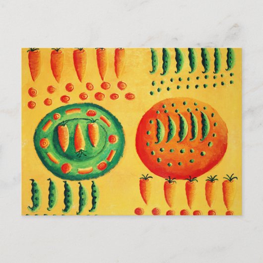 ニンジンとエンドウ豆の絵画 ポストカード (正面)