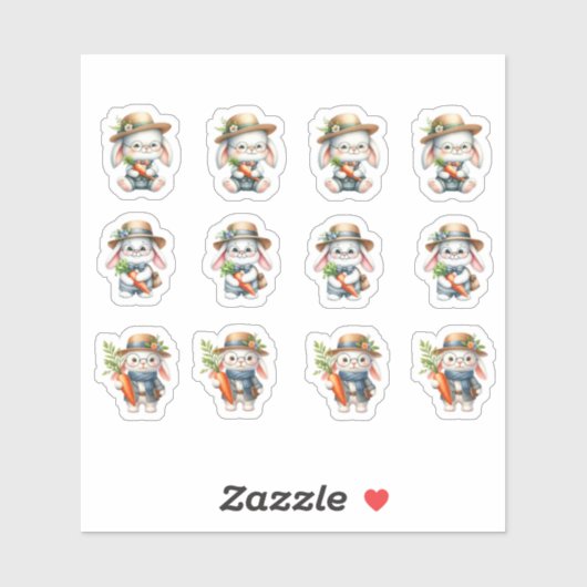 ニンジンとグラスを着た復活祭の男性バンニー シール (シート)