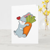 ニンジンとハートのウサギ カード (黄色い花)