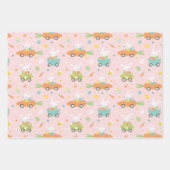 ニンジンと卵の車のピンクの可愛いイースターバニー ラッピングペーパーシート (正面)