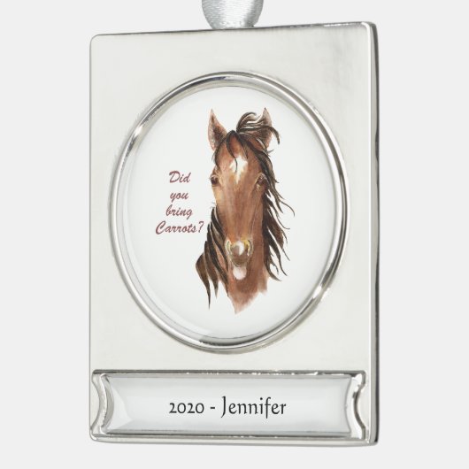 ニンジンのユーモア引用文馬好き シルバープレートバナーオーナメント (左)
