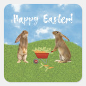 ニンジンの手押し車と熱心なウサギ スクエアシール (正面)