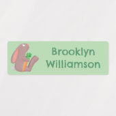 ニンジンの漫画が入った可愛いバニーパーソナライズされたウサギ ラベル (デザイン2)