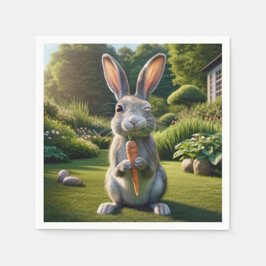 ニンジンを持つイースターウサギ スタンダードカクテルナプキン (正面)