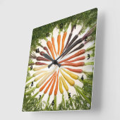 ニンジンカラフル野菜レインボパターンガーデン スクエア壁時計 (傾斜)