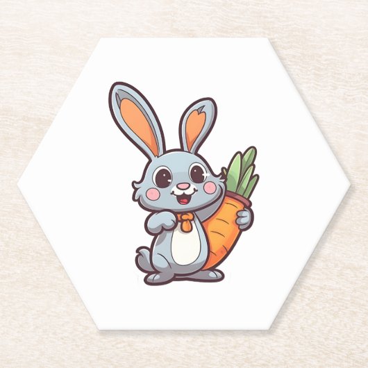 ニンジン愛イースターバニーかわいい2Dデザイン ペーパーコースター (正面)