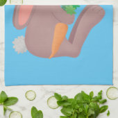 ニンジン漫画で座っているかわいいウサギ キッチンタオル (折り畳み)