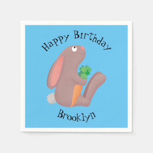 ニンジン漫画で座っているかわいいウサギ スタンダードカクテルナプキン (正面)