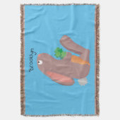 ニンジン漫画で座っているかわいいウサギ スローブランケット (正面縦)