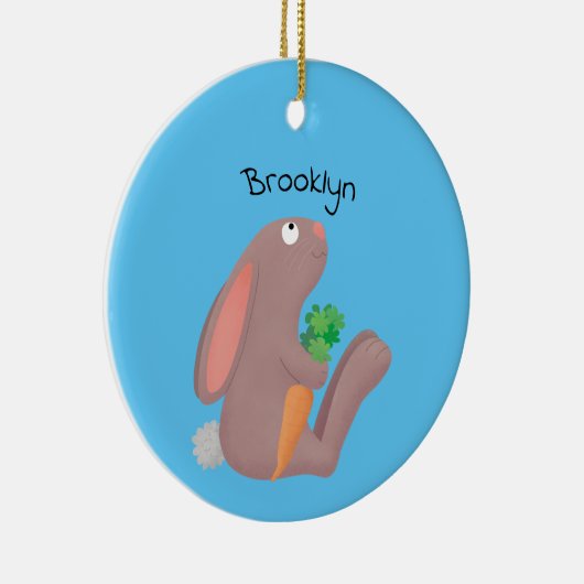 ニンジン漫画で座っているかわいいウサギ セラミックオーナメント (右)