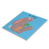 ニンジン漫画で座っているかわいいウサギ タイル (側面)