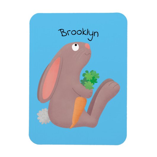 ニンジン漫画で座っているかわいいウサギ マグネット (縦)