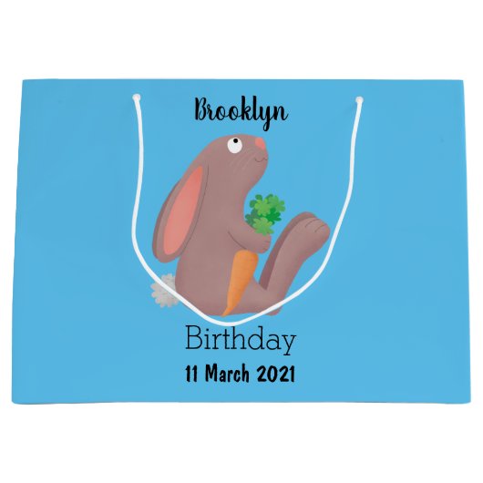 ニンジン漫画で座っているかわいいウサギ ラージペーパーバッグ (正面)