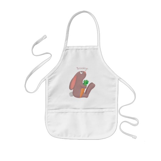 ニンジン漫画で座っているかわいいウサギ 子供用エプロン (正面)