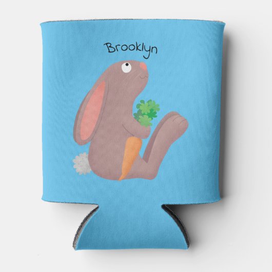 ニンジン漫画で座っているかわいいウサギ 缶クーラー (正面)