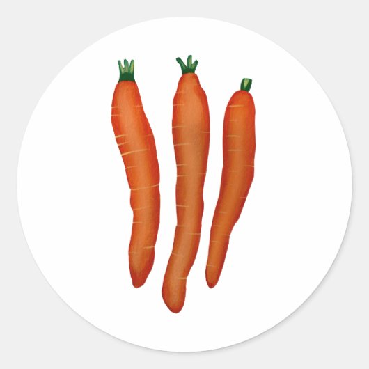 ニンジン絵画3個がシール付き ラウンドシール (正面)