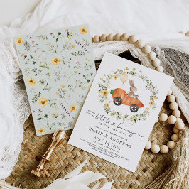 ニンジン車の赤ちゃんシャワーに乗ってワイルドフラワーバニー 招待状