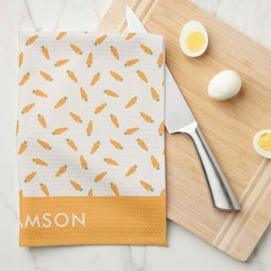 ニンジン野菜のパタパーソナライズされたーン キッチンタオル (四つ折り)