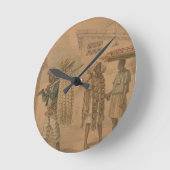 ニンニクおよびタマネギの販売人1826年(w/c紙で) ラウンド壁時計 (傾斜)