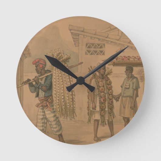 ニンニクおよびタマネギの販売人1826年(w/c紙で) ラウンド壁時計 (正面)