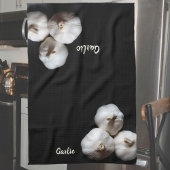 ニンニクのクローブが黒に劇的な白 キッチンタオル