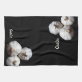ニンニクのクローブが黒に劇的な白 キッチンタオル (横)