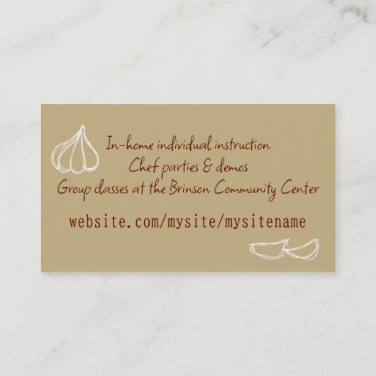 ニンニクのクローブシェフ料理クラスケータリング料理 名刺 (裏面)