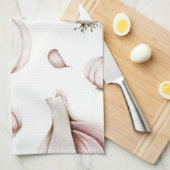 ニンニクのクローブパターン |白シンプル色 キッチンタオル (四つ折り)