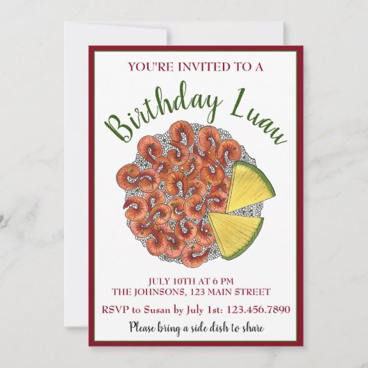 ニンニクエビハワイアンアイランドフードルアウ（ハワイ式宴会） 招待状 (正面)