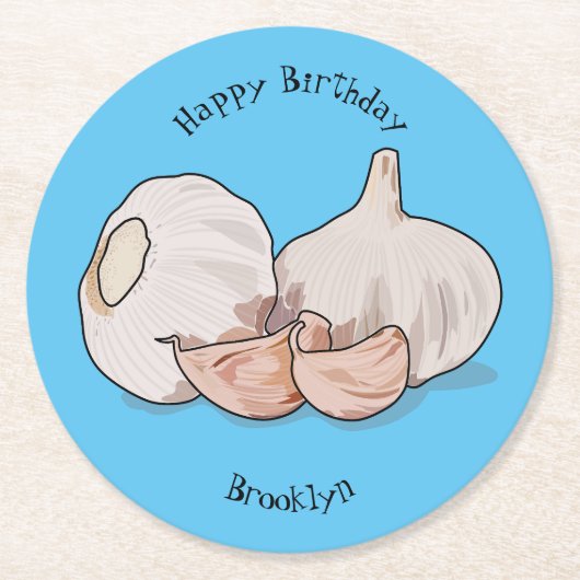 ニンニク漫画イラストレーション ラウンドペーパーコースター (正面)