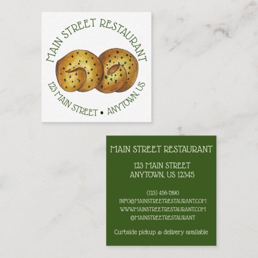 ニンニク転がノックイタリアンパン料理シェフ スクエア名刺 (正面/裏面)