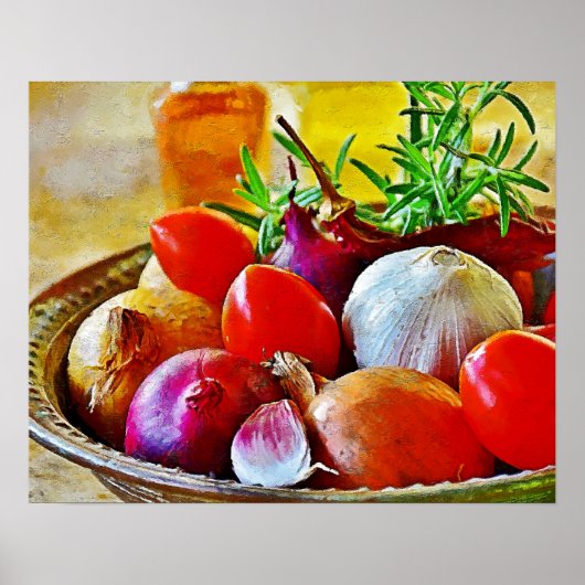 ニンニク、玉ねぎ、トマトアートの飾壁。 ポスター (正面)
