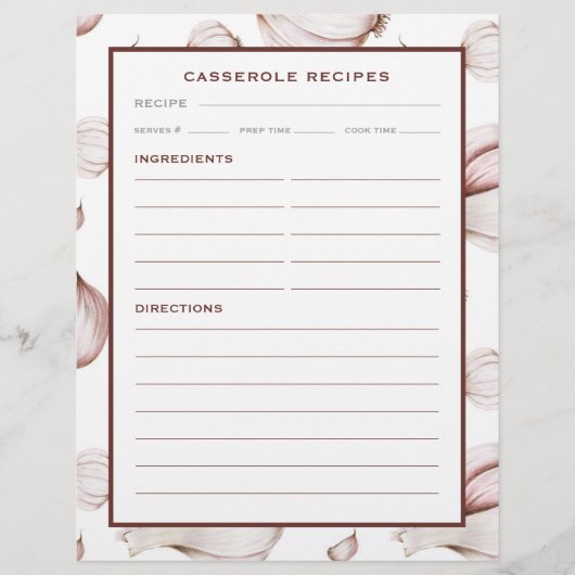 ニンニク |白シンプル色 |キャセロールレシピページ (正面)