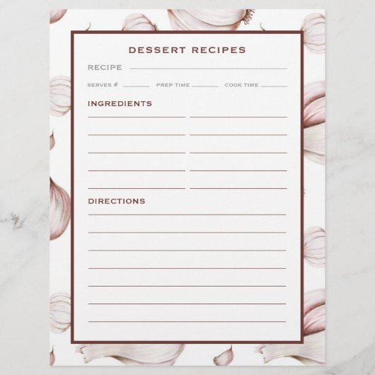 ニンニク |白シンプル色 |デザートレシピページ (裏面)