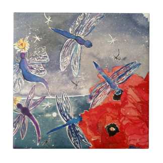 ニンフおよびトンボの水彩画の絵画 タイル