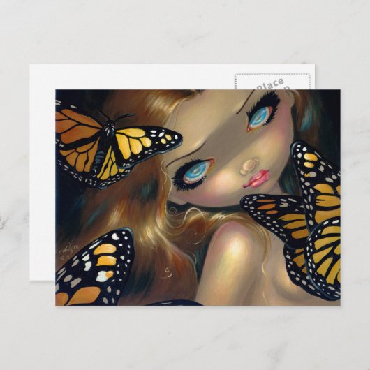 「ニンフと(昆虫)オオカバマダラ、モナーク」はがき ポストカード (正面/裏面)