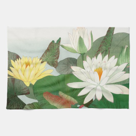 ニンファエア・ロータス、日本の木版画、1917年 キッチンタオル (横)