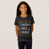 ニースいけなナースクリスマスサンタ醜いセーターおもしろいC Tシャツ (正面フル)