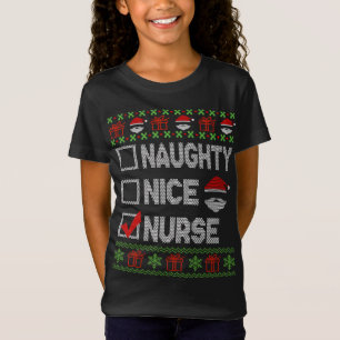 ニースいけなナースクリスマスサンタ醜いセーターおもしろいC Tシャツ