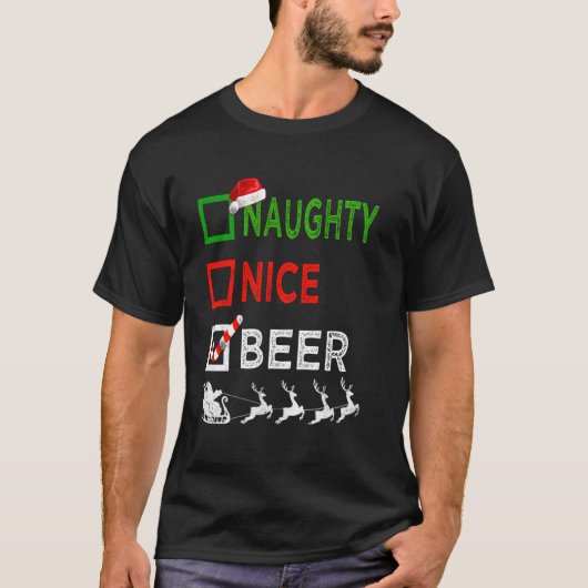 ニースいけなビールクリスマスパジャマおもしろいスサンタハ Tシャツ (正面)