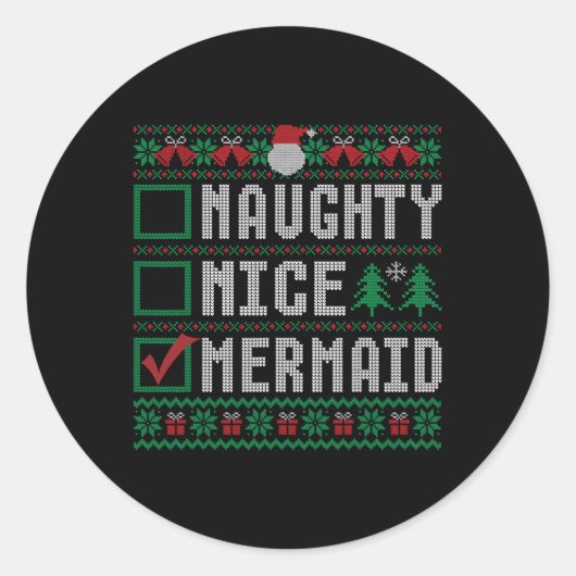 ニースいけなマーメイドクリスマスリスト醜いセーター1 ラウンドシール (正面)