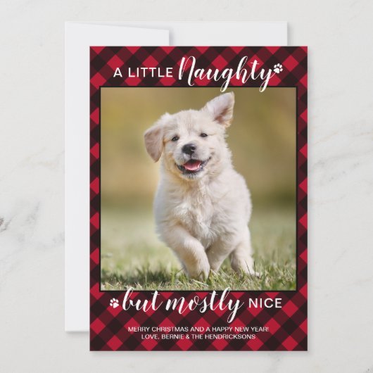 ニースいけなレッドパーソナライズされた・プレイド・ドッグのペット写真 シーズンカード (正面)