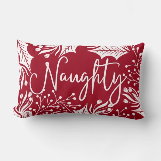ニースいけなレッドホワイトクリスマスフローラアイビーリーフ ランバークッション (正面)