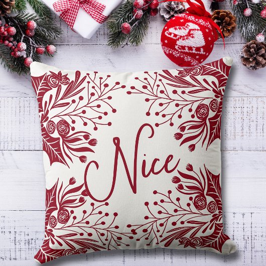 ニースいけなレッドホワイトクリスマスフローラアイビー葉ズ クッション