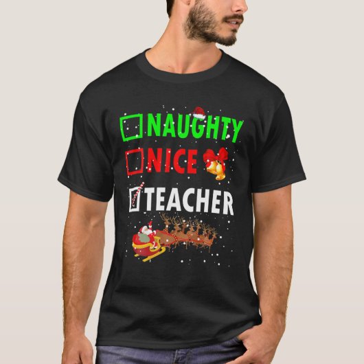 ニースいけな先生クおもしろいリスマスサンタ先生 Tシャツ (正面)