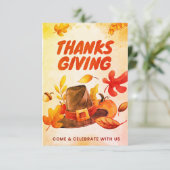 ニースカードサンクスギビング帽子と葉秋付き サンキューカード (スタンド正面)