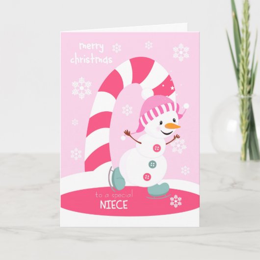 ニースクリスマスアイススケートで滑る雪だるま シーズンカード (正面)