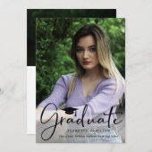 ニースタイポグラフィスクリプトフロント/バックフォト卒業 招待状 (正面/裏面)